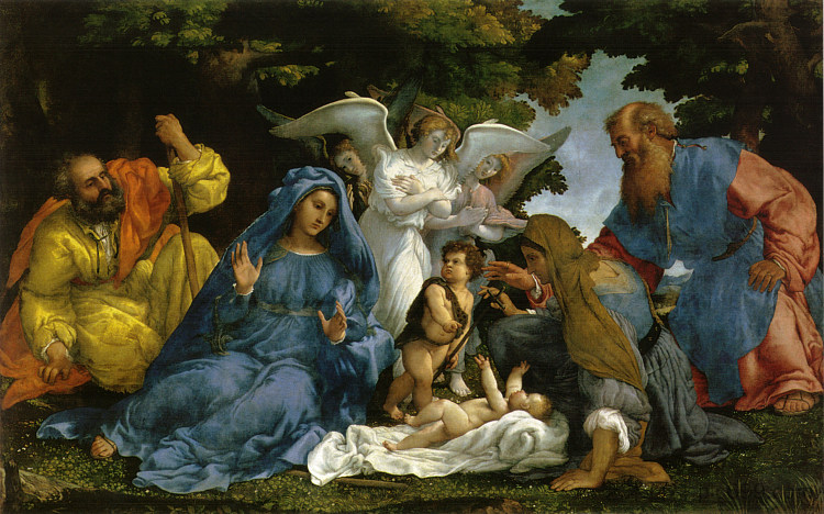 神圣家庭与天使和圣徒 Holy Family with angels and saints (1536; Italy  )，洛伦佐·洛图