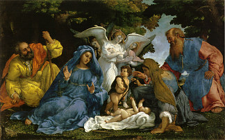 神圣家庭与天使和圣徒 Holy Family with angels and saints (1536; Italy                     )，洛伦佐·洛图