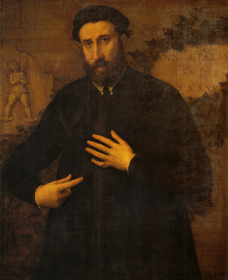 一个37岁男人的肖像 Portrait of a 37 years old man (c.1542; Italy  )，洛伦佐·洛图