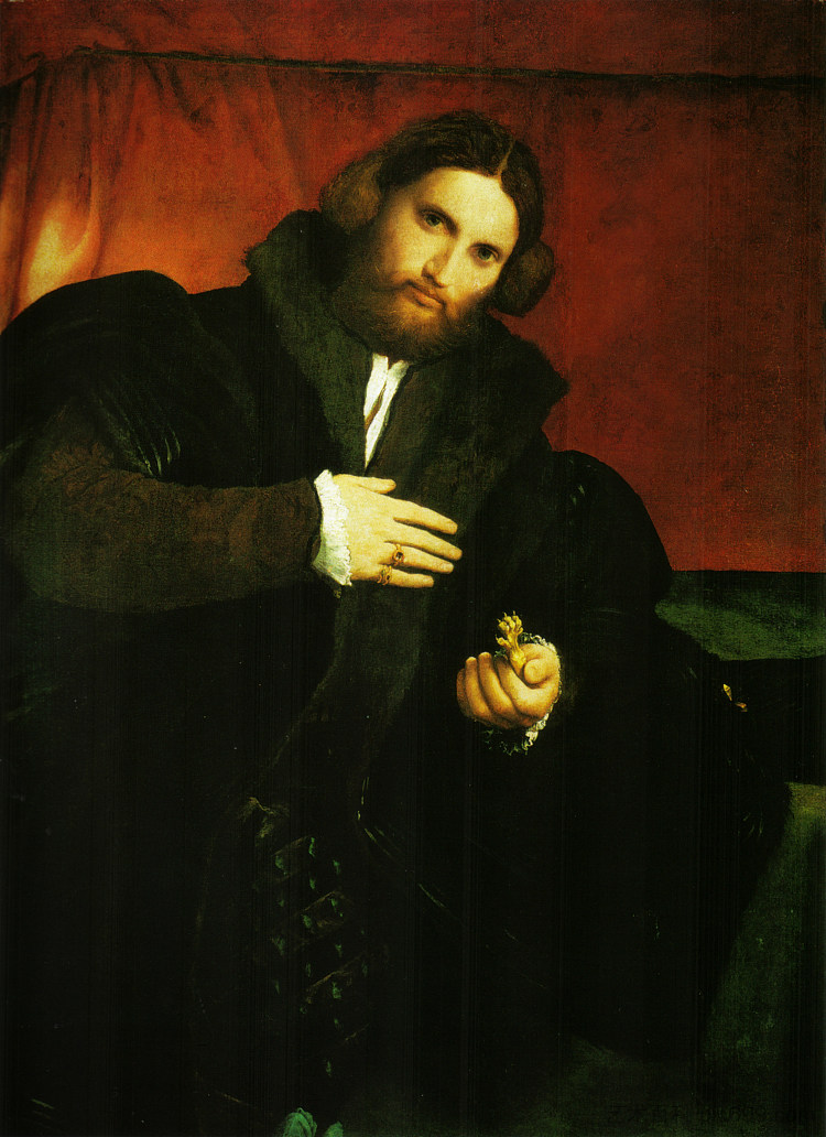 狮子爪绅士的肖像 Portrait of a gentleman with lion paw (c.1527; Italy  )，洛伦佐·洛图