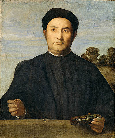 珠宝商的肖像，可能是乔瓦尼·彼得罗·克里维利 Portrait of a Jeweler, Possibly Giovanni Pietro Crivelli (c.1510; Italy  )，洛伦佐·洛图