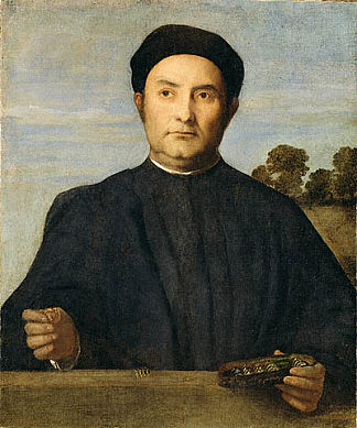 珠宝商的肖像，可能是乔瓦尼·彼得罗·克里维利 Portrait of a Jeweler, Possibly Giovanni Pietro Crivelli (c.1510; Italy                     )，洛伦佐·洛图