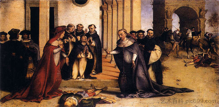 圣多米尼克抚养拿破仑·奥尔西尼 St. Dominic Raises Napoleone Orsini (1516; Italy  )，洛伦佐·洛图