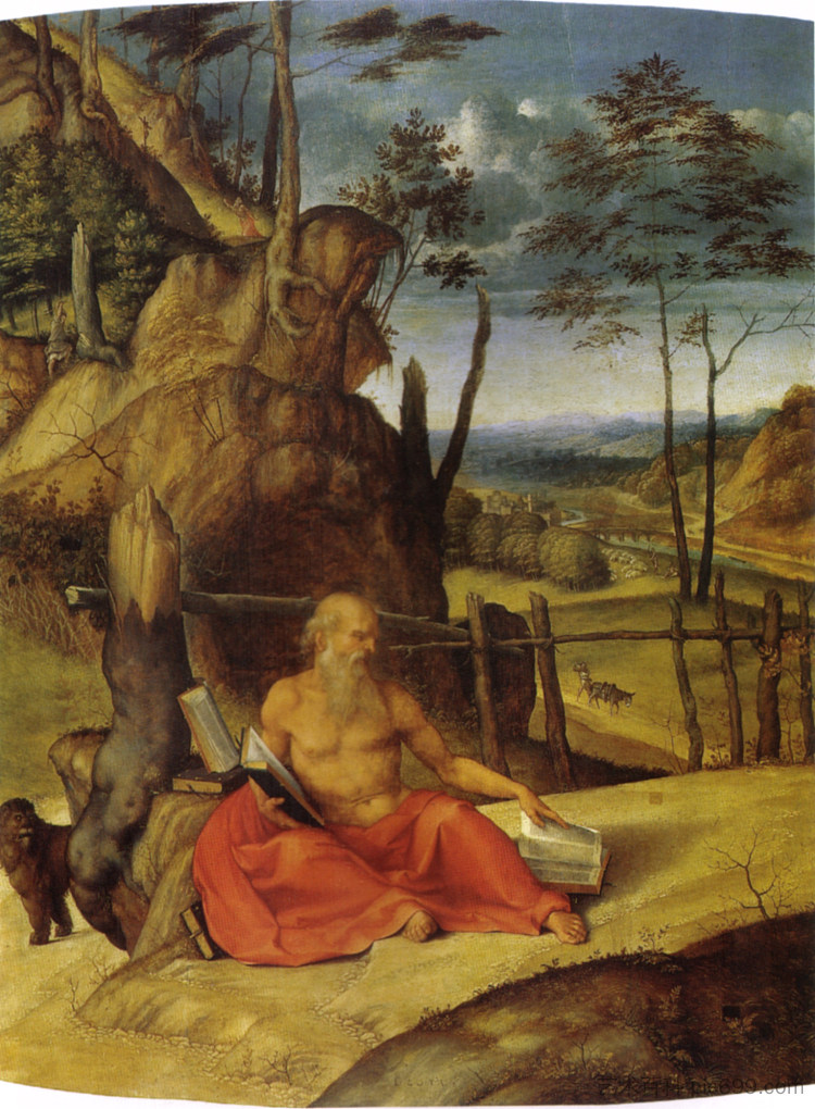 沙漠中的圣杰罗姆 St. Jerome in the Desert (c.1509; Italy  )，洛伦佐·洛图