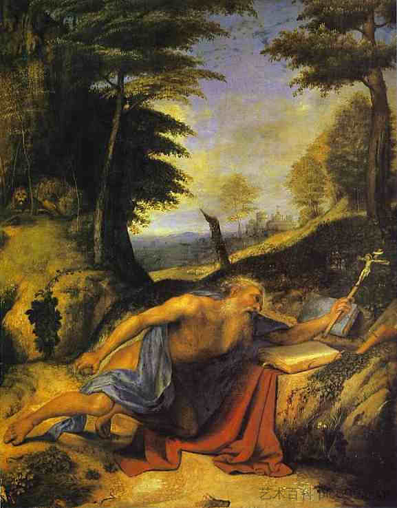 沙漠中的圣杰罗姆 St. Jerome in the Desert (c.1510; Italy  )，洛伦佐·洛图