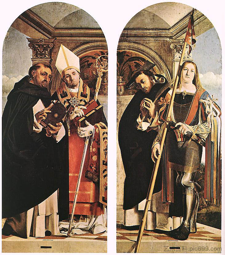 圣托马斯·阿奎那和弗拉维安，殉道者圣彼得和维特 Sts Thomas Aquinas and Flavian, Sts Peter the Martyr and Vitus (1508; Italy  )，洛伦佐·洛图