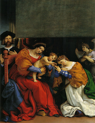 圣凯瑟琳与赞助人尼依格罗·邦吉的神秘婚姻 The Mystic Marriage of St. Catherine with the patron Niccolo Bonghi (1523; Italy                     )，洛伦佐·洛图
