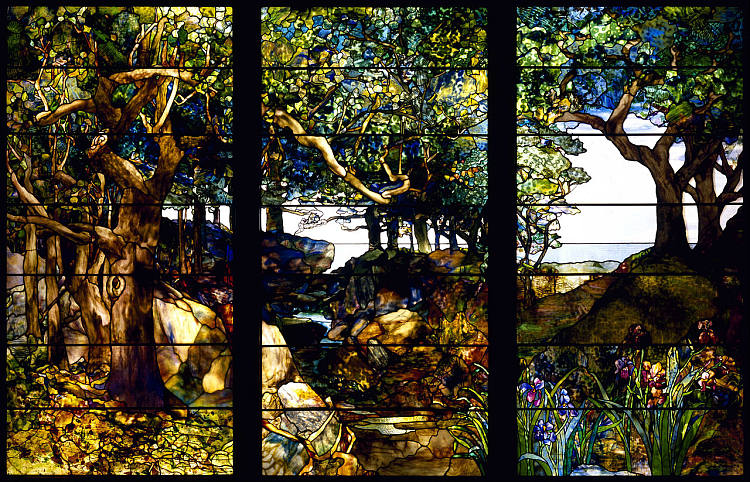 三幅画中的树木繁茂的景观 A Wooded Landscape in Three Panels (1905)，蒂凡尼