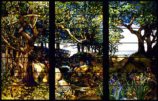 三幅画中的树木繁茂的景观 A Wooded Landscape in Three Panels (1905)，蒂凡尼