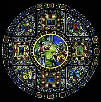 基督祝福福音传道者窗口 Christ Blessing the Evangelists window (1892)，蒂凡尼