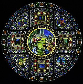 基督祝福福音传道者窗口 Christ Blessing the Evangelists window (1892)，蒂凡尼