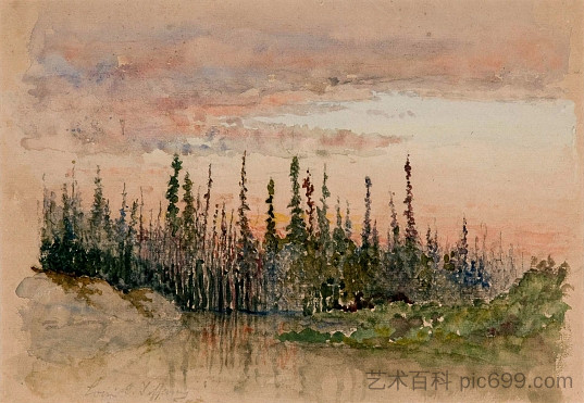 傍晚天空的风景 Landscape with Evening Sky (1880)，蒂凡尼