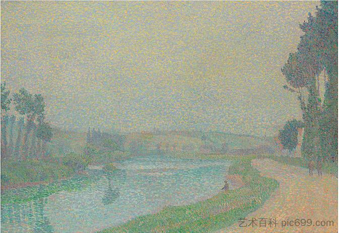 黎明时分的瓦兹角，蓬图瓦兹 Bord De L'oise À L'aube, Pontoise (1888)，路易·海耶特