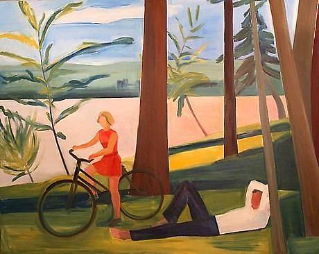 缅因州，骑自行车的女孩和卧式男人 Maine, Girl with Bicycle and Recumbent Man (1976)，路易莎·马提亚多提斯