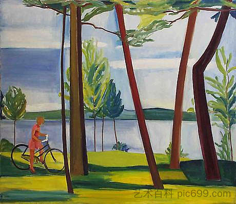 缅因州，骑自行车的女孩II Maine, Girl with Bicycle II (1976)，路易莎·马提亚多提斯