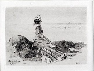 坐在岩石上的女人 Femme assise sur un rocher (1874)，露易丝·阿伯马