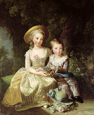 法国玛丽·特蕾莎·夏洛特（未来的昂古莱姆公爵夫人）和法国总理路易·约瑟夫·泽维尔的儿童肖像 Child Portraits of Marie Therese Charlotte of France, Future Duchess of Angouleme, and Louis Joseph Xavier of France, Premier Dauphin (1784)，伊丽莎白·维杰·勒布伦
