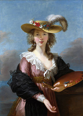 戴草帽的自画像 Self-Portrait in a Straw Hat (c.1787)，伊丽莎白·维杰·勒布伦