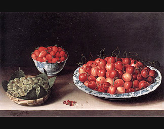 静物与樱桃，草莓和醋栗 Still Life with Cherries, Strawberries and Gooseberries (1630)，路易丝莫永
