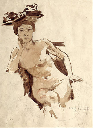 女性半裸带帽子 Female Semi-Nude with Hat (1910)，洛维斯·科林斯