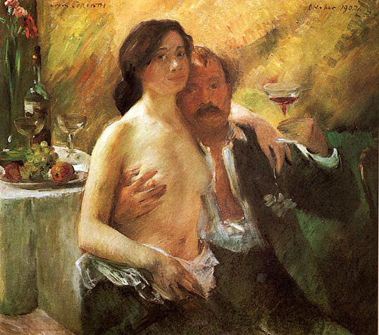 与妻子和一杯香槟的自画像 Self-Portrait with his Wife and a Glass of Champagne (1902)，洛维斯·科林斯