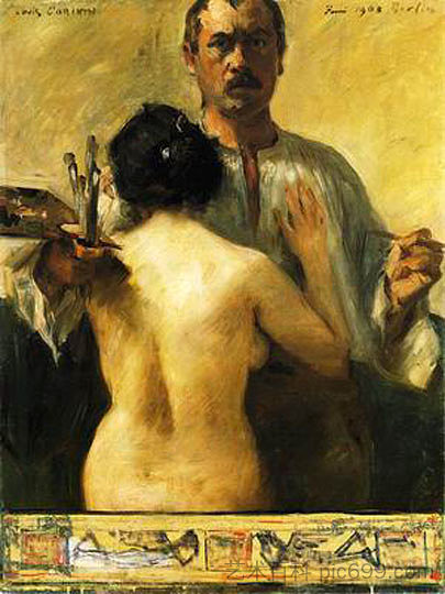 与模特的自画像 Self-Portrait with Model (1903)，洛维斯·科林斯