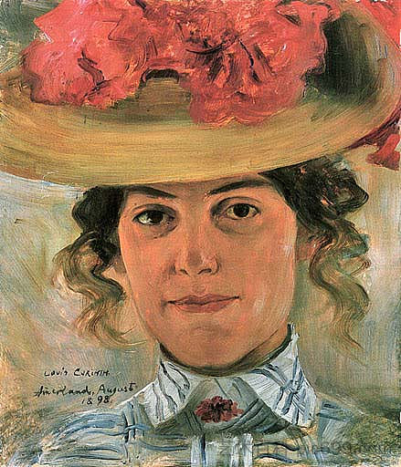 女人的半肖像与草帽（路易斯·哈尔贝） Woman's Half Portrait with Straw Hat (Luise Halbe) (1898)，洛维斯·科林斯