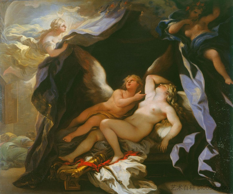 丘比特探访沉睡的心灵 Cupid Visiting the Sleeping Psyche (1697)，卢卡·吉奥达诺