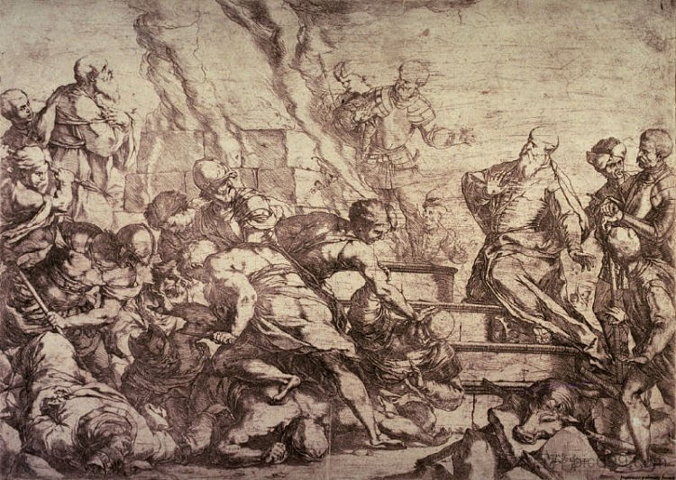 以利亚对巴力先知的牺牲 The Sacrifice of Elijah Against the Prophets of Baal (1650)，卢卡·吉奥达诺