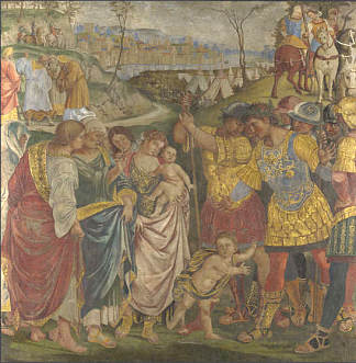 科利奥兰纳斯被他的家人说服放过罗马 Coriolanus persuaded by his Family to spare Rome (1508 – 1509)，路加·西诺雷利