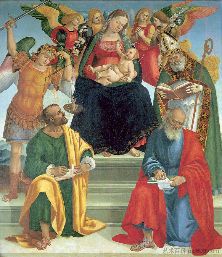 麦当娜和孩子与圣徒和天使 Madonna and Child with Saints and Angels (1510)，路加·西诺雷利