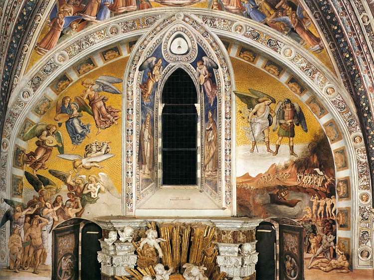 最后的审判（作曲的右半部分 - 被诅咒的下地狱;乐曲的左半部分 - 被带到天堂的祝福） The Last Judgment (The right part of the composition - The Damned Consigned to Hell; the left part of the composition - The Blessed Taken into Paradise) (1499 - 1502)，路加·西诺雷利