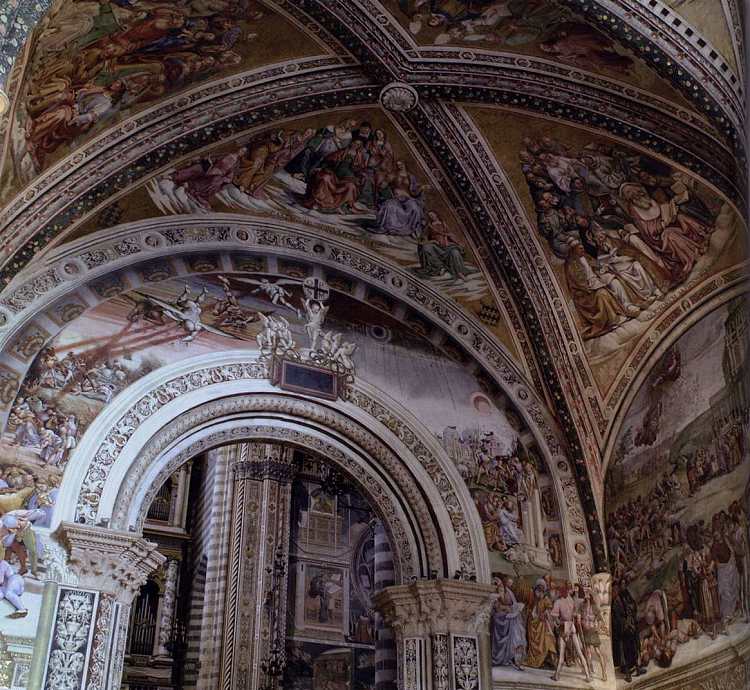 圣布里齐奥教堂壁画的景色 View of the Frescoes in the Chapel of San Brizio (1499 - 1502)，路加·西诺雷利