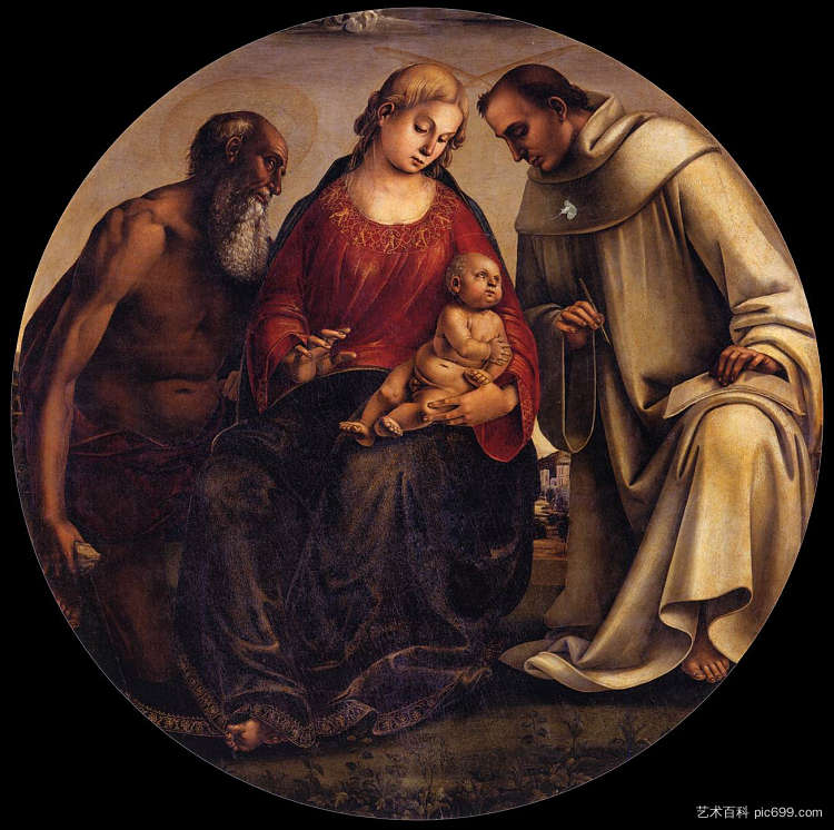 圣母子与圣杰罗姆和克莱尔沃的伯纳德 Virgin and Child with Sts Jerome and Bernard of Clairvaux (1492 - 1493)，路加·西诺雷利