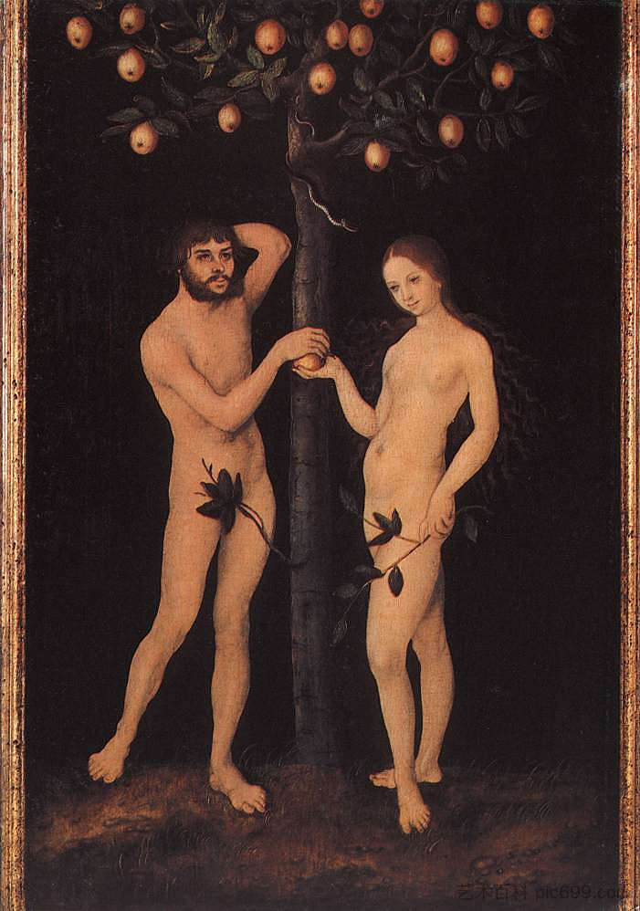 亚当和夏娃 Adam and Eve (c.1528 - c.1530; Germany  )，大·卢卡斯·克拉纳赫