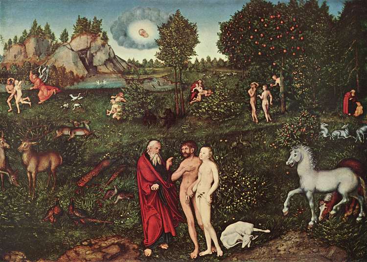 亚当和夏娃在伊甸园 Adam and Eve in the Garden of Eden (1530; Germany  )，大·卢卡斯·克拉纳赫