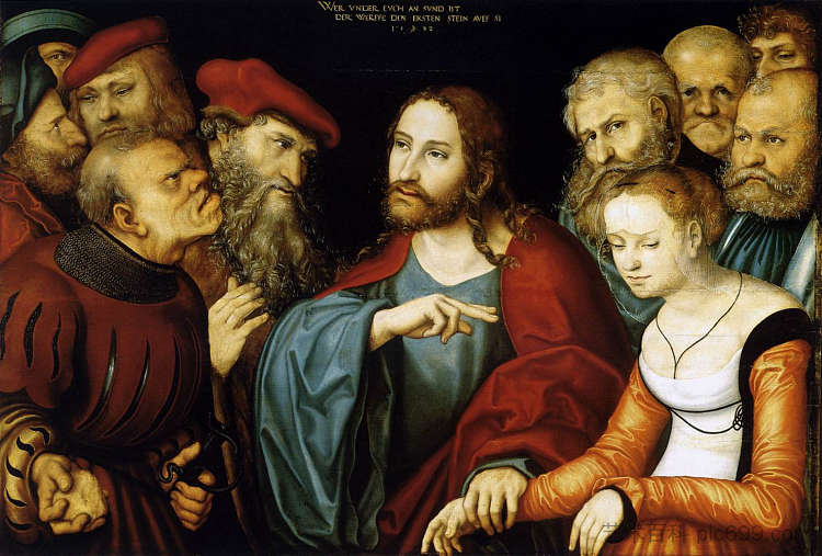 基督与 Christ and the Adulteress (1532; Germany  )，大·卢卡斯·克拉纳赫