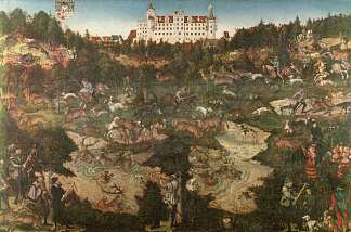 在托尔高城堡狩猎以纪念查理五世 Hunt in Honour of Charles V at the Castle of Torgau (1544; Germany                     )，大·卢卡斯·克拉纳赫
