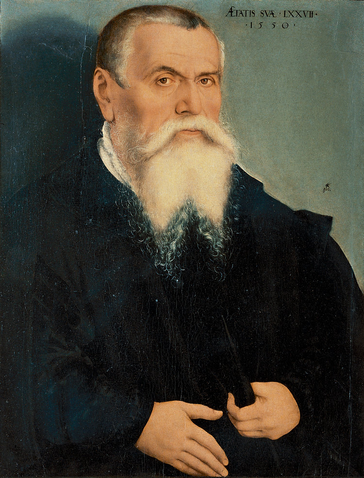 老卢卡斯·克拉纳赫的肖像 Portrait of Lucas Cranach the Elder (c.1550; Germany ),大·卢卡斯·克拉纳赫