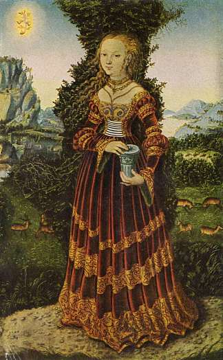 撒克逊贵妇的肖像 饰 抹大拉的马利亚 Portrait of a Saxon noblewoman as Mary Magdalene (1525; Germany                     )，大·卢卡斯·克拉纳赫