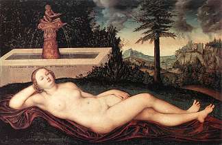 喷泉旁的斜倚河仙女 Reclining River Nymph at the Fountain (1518; Germany                     )，大·卢卡斯·克拉纳赫