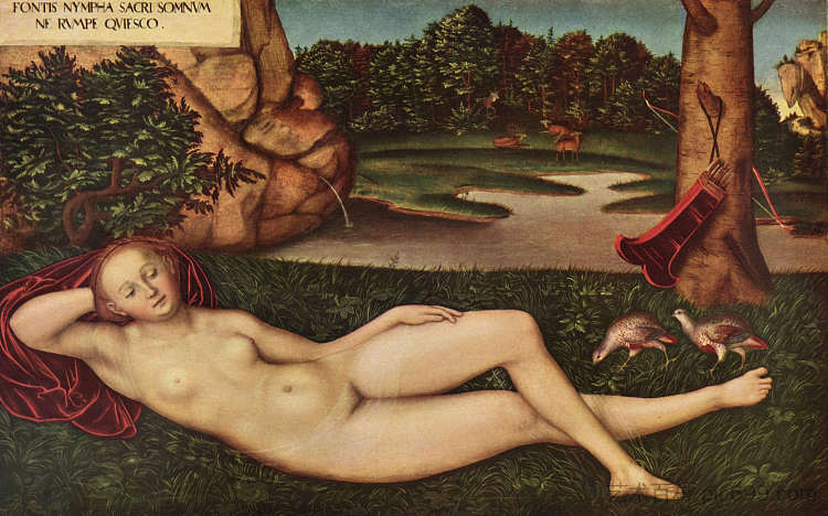 春天的沉睡若虫 Sleeping Nymph of the Spring (1530; Germany  )，大·卢卡斯·克拉纳赫