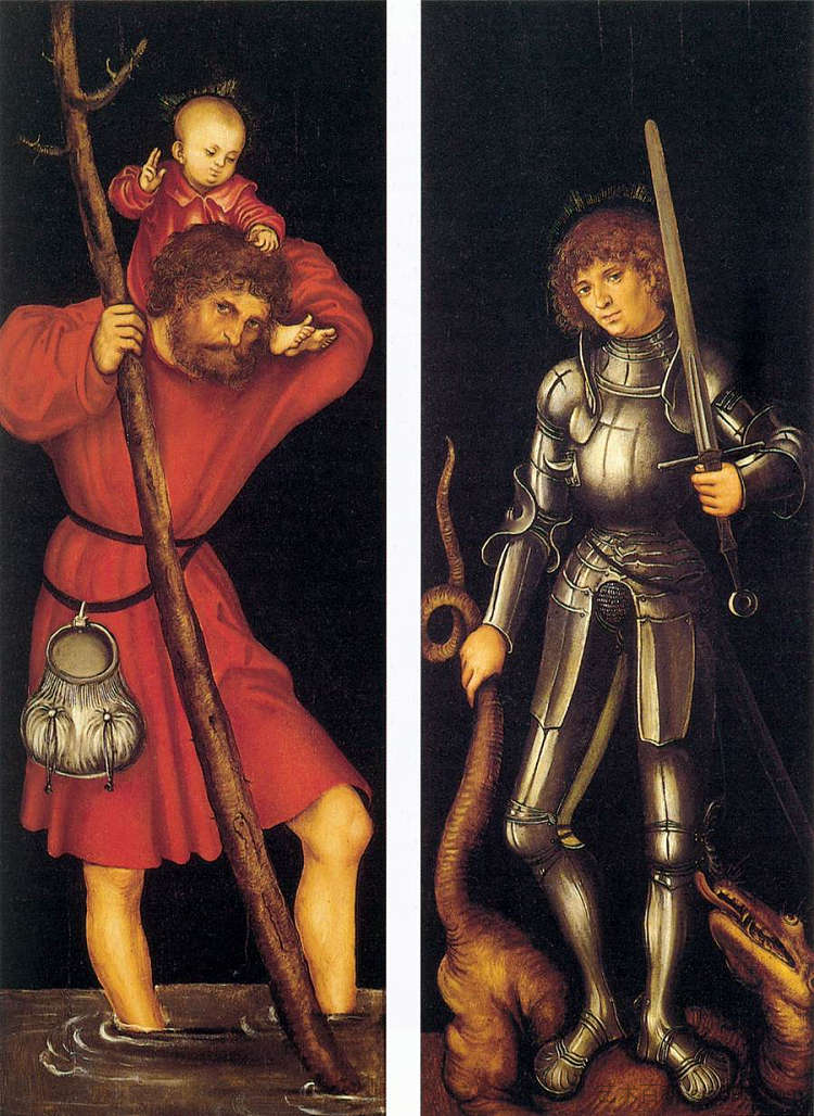 圣克里斯托弗和圣乔治 St. Christopher and St. George (c.1514; Germany  )，大·卢卡斯·克拉纳赫