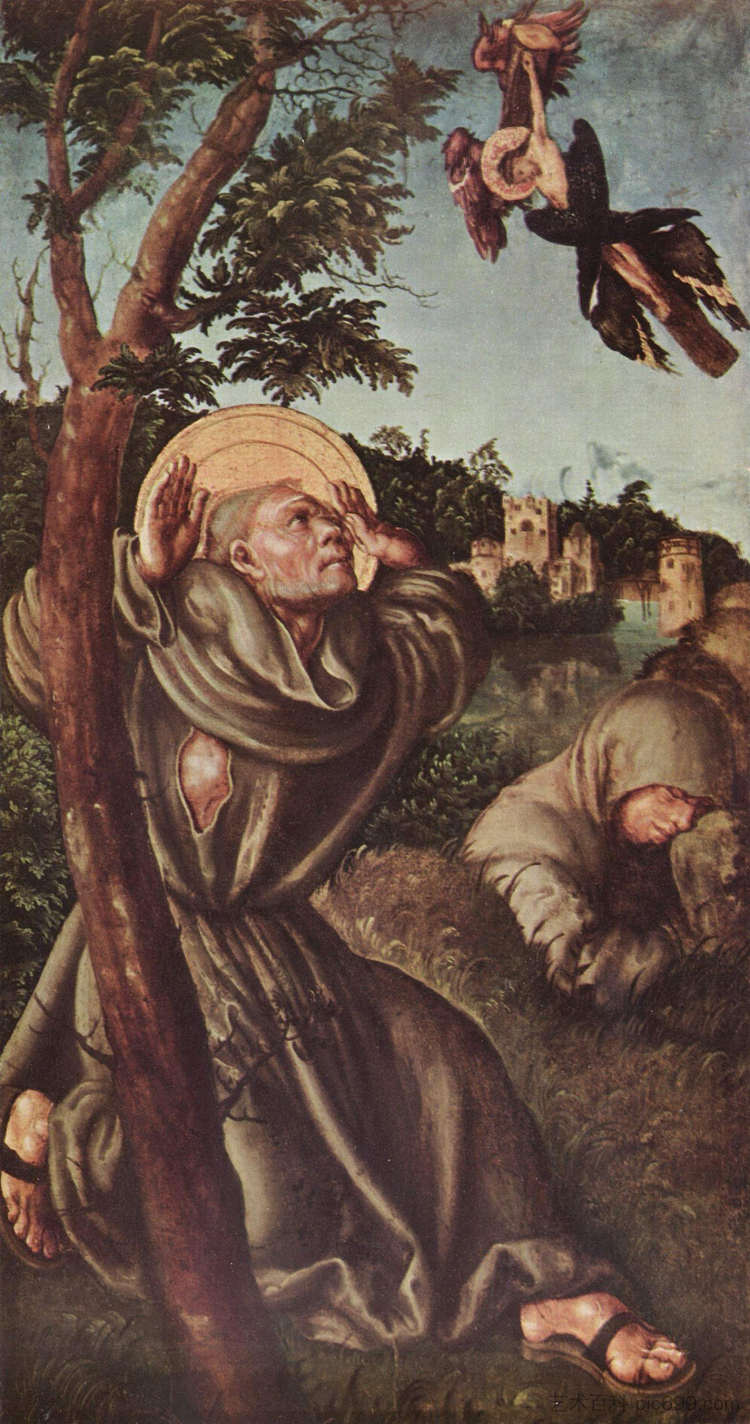 圣弗朗西斯的污名化 Stigmatization of St. Francis (c.1502; Germany  )，大·卢卡斯·克拉纳赫