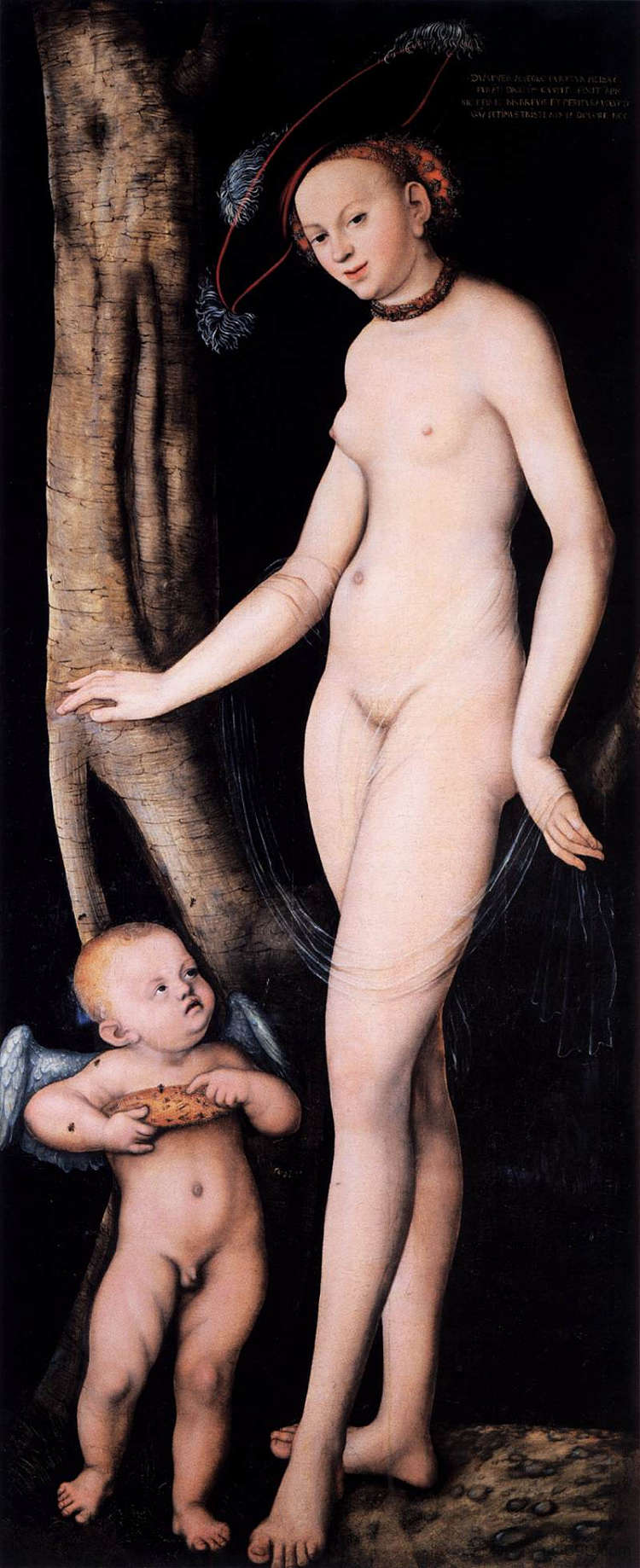 维纳斯和丘比特与蜂窝 Venus and Cupid with a Honeycomb (c.1531; Germany ),大·卢卡斯·克拉纳赫
