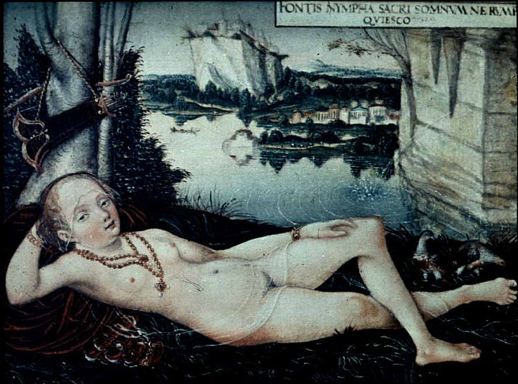 水若虫休息 Water Nymph Resting (c.1530; Germany ),大·卢卡斯·克拉纳赫