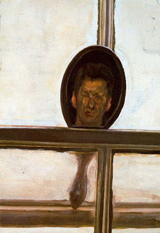 带手镜的内部（自画像） Interior with Hand Mirror (Self-Portrait) (c.1967)，卢西安·弗洛伊德