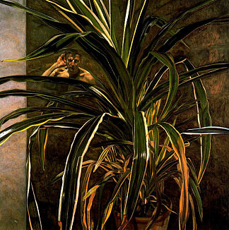 室内与植物，反射聆听（自画像） Interior with Plant, Reflection Listening (Self-Portrait) (1967 – 1968)，卢西安·弗洛伊德