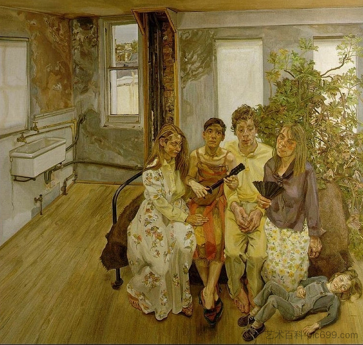 大型内部 W11（瓦托之后） Large Interior W11 (after Watteau) (1981 - 1983)，卢西安·弗洛伊德
