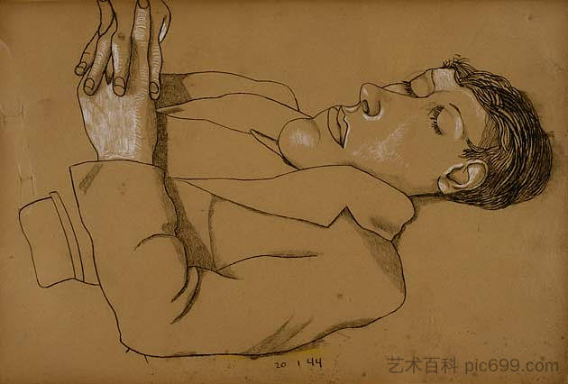 双臂交叉的男人 Man with Arms Folded (1944)，卢西安·弗洛伊德